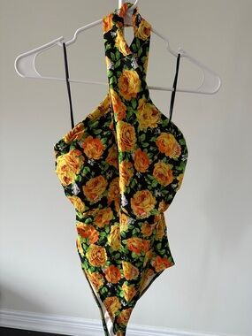 NWOT Zara Black Floral Bodysuit